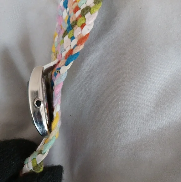 Stainless Steel silver white leather colorful woven fabric band watch timepiece - Picture 5 of 7